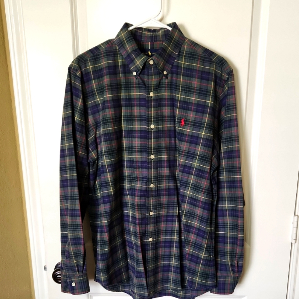 Polo by Ralph Lauren Men's Plaid Shirt - Green and Blue